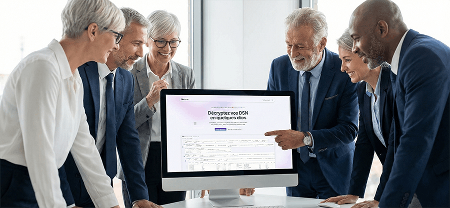 Équipe de professionnels de la paie utilisant Dsn Lab pour analyser leurs déclarations sociales